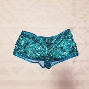 ROMA SEQUIN HOT SHORT BOOTY SHORTS TEAL AQUA S/M
